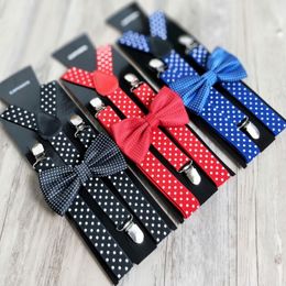 Dot Suspenders Elastic Y-back + Bow Tie Set 7 Colours for Adult men women Clip-on T-shirt Christmas gift Free TNT Fedex