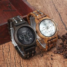Bobo Bird Wooden Watch Men Relogio Masculino Wood Metal Strap Chronograph Date Quartz Watches Luxury Versatile Timepieces Wp19 Y19051403