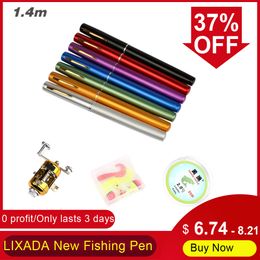 Portable Pocket 7 Colors Mini Fishing Pole Pen Shape Folded Fishing Rods Reel Wheel Metal Set