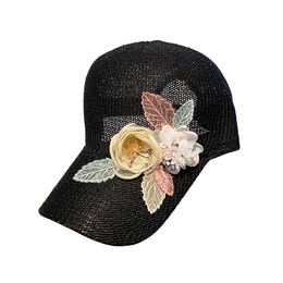 Fashion luxury designer glittering sequins 3d flower summer breathable hollow baseball ball caps sun hats for women