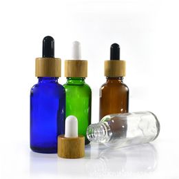 9 Colours Frosted Thick Glass Dropper Bottles 30 ml For Cosmetic Essential Oil with Bamboo Cap