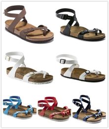 New colorful Famous Brand Arizona Flat Heel Sandals Women Casual Comfortable Shoes Double Buckle Summer Top Quality Genuine Leather Slippers