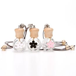 6ML Glass Perfume Bottle Car Pendant Bottle Mini Refillable Perfume Packaging Bottle with Wooden Cap F1790