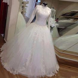 Mandarin Collar Modest Muslim Wedding Dresses with Long Sleeves Muslim Wedding Gowns with Front Split Overlay Skirt Custom Made Bridal Dress