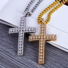 Religious Cross Pendant Necklaces For Men Bling Ice Out Jesus Crucifix Necklace Cubic Zirconia 18K Gold Plated Necklace Jewelry