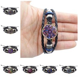 New Notre Dame de Paris therose window charm bracelets For women Men Rose Flower Glass cabochons Leather rope Wrap Bangle Jewellery in Bulk