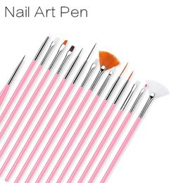 15pcs/set Nail Art Brushes Manicure Brush Set Tools White Handle Painting Pen for False Nail Tips UV Nail Gel Polish Brushes HHAa234