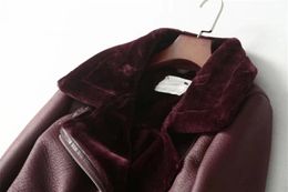 Fashion-Womens PU Leather Jacket Designer Jacket Winter Coats Luxury Women Jackt Inclined Zipper Faxu Fur Liner Coat