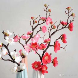 200pcs Plum Cherry Blossoms Silk Artificial Flowers Plastic Stem Sakura Tree Branch Home Table Decor Wedding Decoration Wreath
