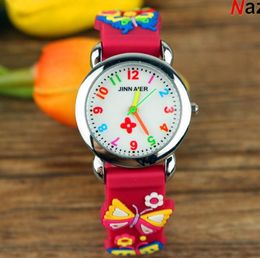 3D Cartoon Watch Printed butterfly Rubberl Band Kid watches simple Numeral dress wristwatches classical design Children quartz Wristwatch
