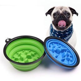 Foldable portable dog bowl 2 sizes pet feeding bowl slow food bowls dog cat water feeder dishes travel collapsible choke bowls with hook