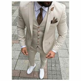 Custom Made Groomsmen Notch Lapel Groom Tuxedos Champagne Men Suits Wedding/Prom/Dinner Best Man Blazer ( Jacket+Pants+Tie+Vest ) H44