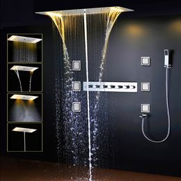 Modern Bath Shower System 5 Function Electronic Led Rain Shower Set Ceiling Mounted Shower Head waterfall rainfall misty column 4" Jet Spray