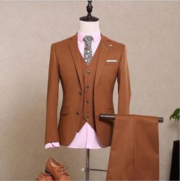 Custom Made Brown Groom Tuxedos Notch Lapel Groomsmen Mens Wedding Dress Popular Man Jacket Blazer 3 Piece Suit(Jacket+Pants+Vest+Tie) 1028
