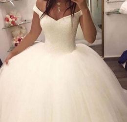 vestido de noiva Ball Gown Off The Shoulder Sleeveless Plus Size Wedding Dress With Beading Sweep Train Bridal Gowns