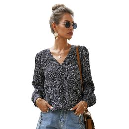 Original Design Trend In Europe and America 2020 Spring and Summer Sexy Ladies Temperament Long-sleeved T-shirt Shirt Small Floral Blouse