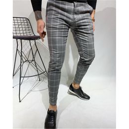 Designer Men Double Plaid Pants Printed Color Casual Social Check Trouser Fashion Trend Male Autumn Business Slim Fit Striped Trousers