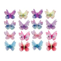 16 Pcs Bowknot Hair Clips Bow Tie Double Layer Dreamlike Simulation Tulle Butterfly Shaped Barrettes Hairpins For Girls Women