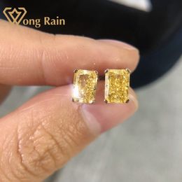 Wong Rain Classic 100% 925 Sterling Silver Created Moissanite Citrine Gemstone Earrings Ear Studs Wedding Fine Jewellery Wholesale CX200628