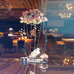 Gold / Rose Gold Flower Stand 82CM/ 32.3" Tall Crysta Road Lead Wedding Centrepiece Flowers Rack For Event Party Home Decor