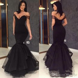 Sexy Black Mermaid Prom Dresses Off the Shoulder Evening Gowns Long Cocktail Party Bridesmaid Dress Celebrity Formal Gown Custom Made
