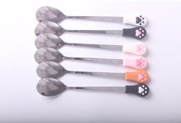 200pcs Cute Cat Claw Coffee Spoons Stainless Steel Dessert Spoon Candy Tea Spoon Tableware Kitchen Supplies 15cm