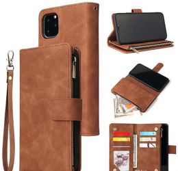 For iPhone 11 Pro Max 8 7 XS Luxury Leather Zipper Wallet Phone Case With Rope Holder Card Slot All-Inclusive back Cover