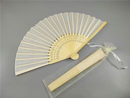 Silk Bamboo Fan Wedding Favor Gift Solid Color Hand Folding Fan Bamboo Craft Fans with Yarn Bag Wedding Giveaway Party Gift