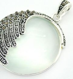 Free Shipping 925 Sterling Silver Natural clear white opal Round Marcasite Round Pendant 35MM