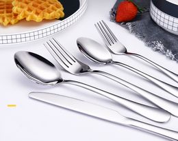 20Pcs/lot Stainless Steel Tableware Set Modern Western Cutlery Set Mirror Face Dinnerware Set Knife Fork Spoon Kitchen Restaurant Tableware