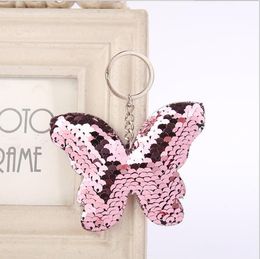 Glitter Sequins Beautiful Butterfly Keychain Colorful Sequins Key Chain Gift for Women Girl Car Bag Accessories Key Ring