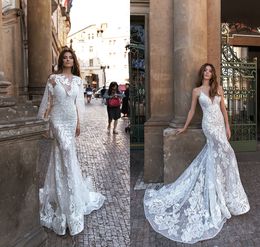 Julie Vino Mermaid Wedding Dresses With Wrap Spaghetti Lace Appliques Beach Wedding Dress Sweep Train Plus Size Boho Vestidos De Novia