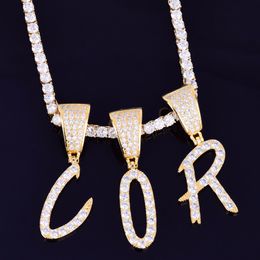 Men's Small Tennis Letters Pendant With 4mm Tennis chain Necklace Gold Silver Colour Women/Men's Hip Hop Jewellery