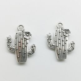 100pcs flower cactus Charms Pendants Retro Jewellery Accessories DIY Antique silver Pendant For Bracelet Earrings Keychain 20*15mm