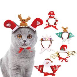 Pets Christmas Headwear Puppy Dogs Cats Santa Moose Print Headdresses Christmas Pets Kitten Party Decoration Props