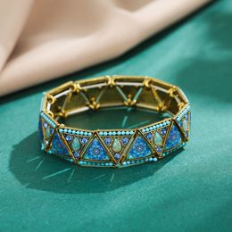 Vintage Geometric Triangle with Colourful Rhinestone Elastic Band Bracelet Beaded Bangle for Women Men Jewellery