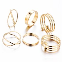 Fashion jewelry simple rings set Vintage style new jewelry 6 gold / silver ring set ladies middle finger tip stacking ring