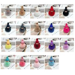 Cute Sleep Doll Keychain Hand Made Pompom Rabbit Fur Ball Carabiner Key Chain Holders Key Rings Bag Pendants Fashion Drop Shipping 23 Colors