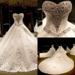 2020 Luxury Crystal Ball Gown Wedding Dresses Sequined Appliques Beading Bridal Dress Court Train vestidos de mariage