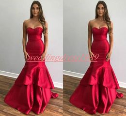 Modern Arabic Mermaid Evening Dresses Fitted 2019 Red Tiered Sweetheart Pageant Formal Guest Cheap Robe De Soiree Long Party Prom Gown