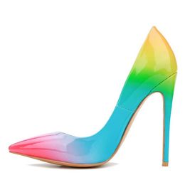 Frete grátis moda feminina bombas de couro envernizado arco-íris dedo do pé apontado sandálias de salto alto sapatos botas de salto alto para mulheres salto agulha