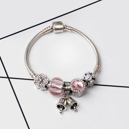 Wholesale- Glass Cartoon Charm Bracelets For Women crystal Original DIY Jewelry Style Fit Pandora with Crown