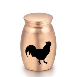 Chicken Engraved Cremation Memorial Urn Ashes Holder Aluminium Alloy Small Keepsake Urns for Human Pet Ashes 16x25mm