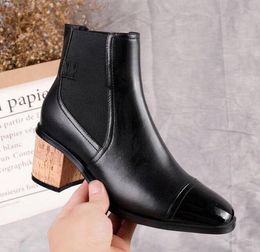 Hot Sale-New Womens Sweet Ankle Martin Autumn Winter Low Heel 5.5CM Boots Wood Leather Shoes