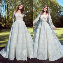 Elegant Zuhair Murad A Line Wedding Dresses Off Shoulder Long Sleeve Lace Applique Wedding Gowns Sweep Train robe de mariée
