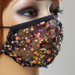 Anti Haze Face Mask Sequins Reusable Mascarilla Lace Fashion Protect Mouth Respirator Breathable Gauze Cloth Girl Boy Black 7rc B2
