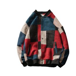 Men 'S Work Wool Clothes Stand Collar Coats Streetwear Brand Bomber Jackets Fashion Color Splicing Windbreaker Size M-5XL