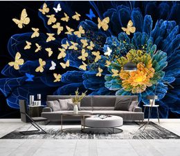 3d murals wallpaper for living room Modern fantasy golden butterfly wallpapers abstract flower background wall