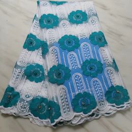 5Yards/pc New fashion teal flower african milk silk lace and white french net lace fabric for dress BN132-9