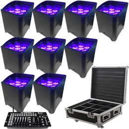 10pcs App control uplighting Hex 6*18W 6in1 RGABW UV LED Battery Projector LED Par Lights for wedding with Rain Cover